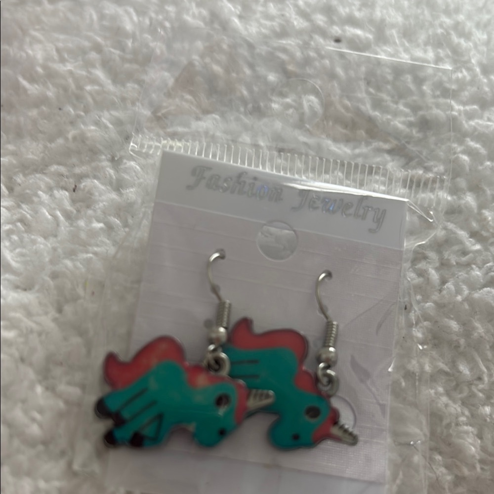 Unicorn Earrings for Kids - Red and Green